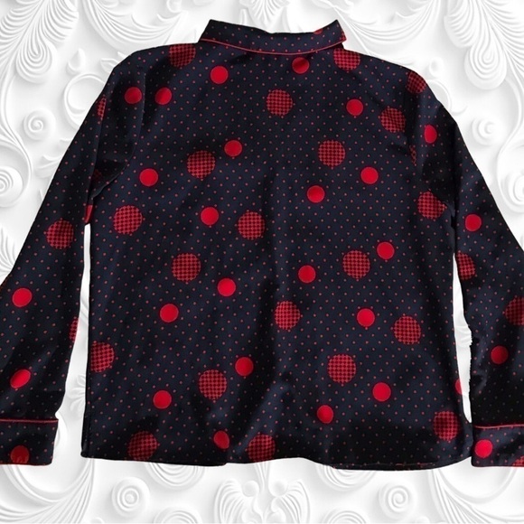 1901 Button Up Long Sleeve Navy Blouse With Red Polka Dots Small NWOT - Picture 5 of 6